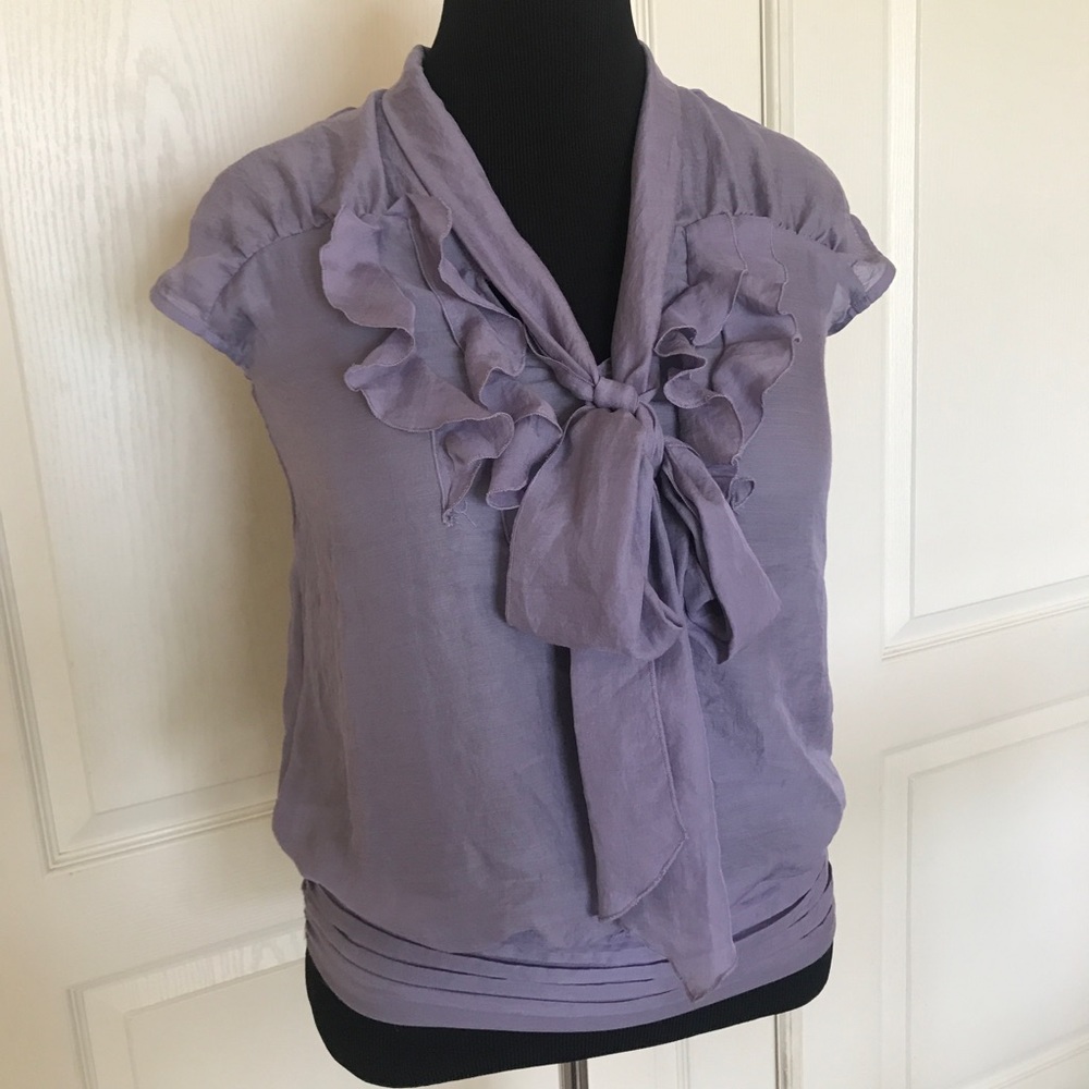 NWT LOFT Ruffle neck bow tie blouse